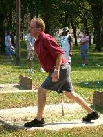 Monte Mickley plays horseshoes