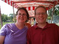 Monte and Lynne Mickley ride the Stolley Park train