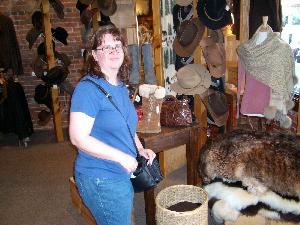 Lynne checking out sheepskin